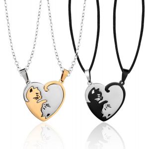 4 Colliers De Chat,Collier D'humeur De Couture Cr&eacute;ative,Collier Pendentif En Acier Inoxydable,Collier De Couple,Collier D'amiti&eacute; De Mode,Bijoux De Mode - Neuf