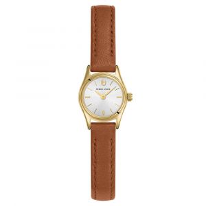 Montre Quartz Femme Pya Dor&eacute; Cadran Argent&eacute; Bracelet Cuir Brun 10 Mm - Neuf