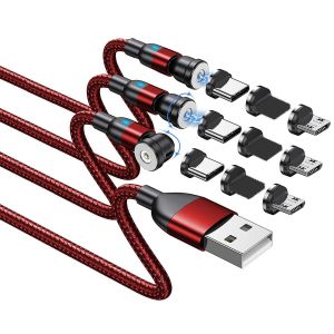 Kalanka-Câble De Charge Magnétique 3 Pièces 540 Degrés Rotation Câble Magnétique De Charge Téléphone 3 En 1 Tressé Nylon Câble Usb Magnétique Pour Type C Micro I-P(Pas De Charge Rapide) (2m*3) - Neuf