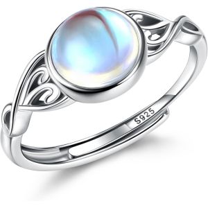 Kahfl-Bague Femme Argent 925 Pierre De Lune Bague Femme Ouverte Plaqu&eacute;e Blanche 18 Carats Bague De Pouce R&eacute;glable Bague Ovale/Ronde/Coeur Brillante Bague Argent Pour Femme - Neuf