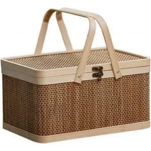 Panier de Pique-Nique avec Couvercle, Panier Osier, Portables Panier Rangement en Bambou pour Fruits et Pain, Panier Paques, Panier Tressé en Osier, Panier Cadeau pour Halloween, Noël - Neuf