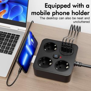 Multiprise avec 4 USB, 3 Prises Multiprise avec Interrupteur et Parafoudre, Prise Multiple Multiprises Murale avec PD20W et QC3.0, Câble 1.8m 3250W/13A pour Bureau Cuisine-Blanc - Neuf