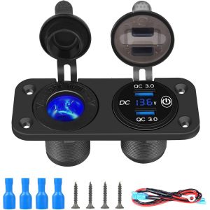 JGD-QC3.0 USB Chargeur de Voiture 12V-24V Prise Allume Cigare avec Interrupteur Tactile et Charge Socket Rapide &eacute;tanche pour Bateau - Neuf