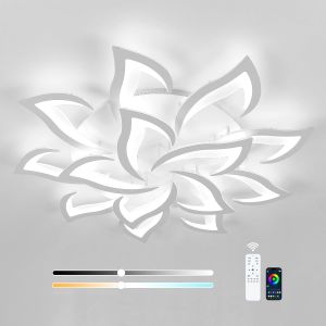 Subzonal-Plafonnier Led Dimmable, Moderne Luminaire Plafonnier 84w, Grand Lampe De Plafond Avec T&eacute;l&eacute;commande/Application Pour Salon, Chambre &Agrave; Coucher, Cuisine, 3000k-6500k, 96cm, Blanc Classe &Eacute;nerg&eacute; - Neuf