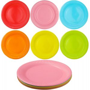 Checarzhn--No1-Lot De 30 Assiettes Rondes En Carton Multicolore Pour Fête D'anniversaire Ou Barbecue - Neuf