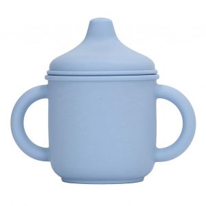 Gobelet Anti-Fuite En Silicone, Compatible Lave-Vaisselle Et Micro-Ondes, Avec Poignees Et Couvercle A Bec Verseur, Pour Tout-Petits Et Bebes, Bleu - Neuf