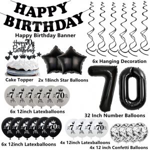 Noir D&eacute;co 70 Ans Anniversaire Homme, Ballon 70 Ans Anniversaire Noir Gris, Decoration Anniversaire 70 Ans Homme Femme, D&eacute;co G&acirc;teau 70 Ans Anniversaire Noir, 70 Ans Ballons Homme Femme Noir - Neuf