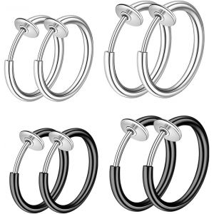 Kal-4 Paires De Clips D'oreilles À Ressort Sans Trous, Fausses Boucles D'oreilles Créoles Sans Trous, Petites Fausses Boucles D'oreilles Créoles, Fausses Boucles D'oreilles Pour Filles, Hommes Et Fem - Neuf