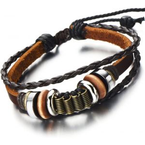 Kal-H+C Tib&eacute;tain Tribal - Multi-Brin - Brun - Homme Bracelet En Cuir - Envelopper Bracelet - Neuf