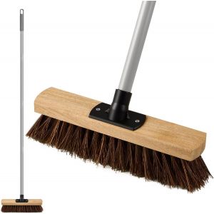 ASFASFq-30cm Balai de Jardin avec Manche Long(140cm), Brosse Extérieur avec Fibre de Arenga Naturel, Balai Industriel Réglable pour Le Nettoyage des Routes, Sols, Cour, Usine, Atelier, Garage - Neuf