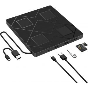 Lecteur et Graveur CD/DVD Externe,USB 3.0 et Type-C,avec Fente Carte SD/TF et 2 USB,5 en 1,pour Windows 7/8/10/11/ Vista/XP/Mac OS,Laptop,Desktops,Macbook¿PC - Neuf