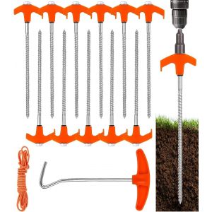 Eryi-11 Pièces Piquets De Tente À Visser 20.5cm Avec Foreur Hexagonal, Piquet En Acier Avec Filetage, Sardines Camping Robustes Pour Sol Dur, Jardin, Randonnée (Orange) - Neuf