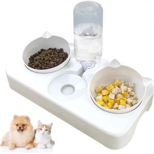 Subzonal-Ecuelle Chat,3 En 1 &Agrave; Stockage D'eau Automatique Gamelles Pour Chats,Anti-D&eacute;rapant Bols De Nourriture Pour Animaux De Compagnie,Disponible Pour Les Chats Et Les Chiots (Blanc) - Neuf