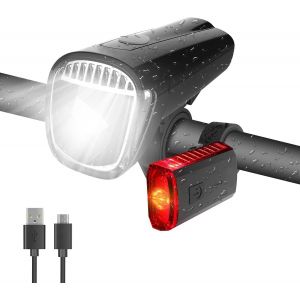 Kit D'&eacute;clairage Led Pour V&eacute;lo-Clignotant Avec Homologation-Rechargeable Par Usb-Lampe Avant + Feu Arri&egrave;re (10/20/40 Lux)-&Eacute;tanche - Neuf