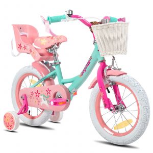 V&eacute;lo Enfant 14 Pouces Fille Joystar Stabilisateurs Si&egrave;ge Poup&eacute;e Panier Streamers Unicorn Vert - Neuf