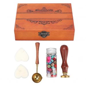 Timbre De Sceau De Cire Vintage Avec Cuill&egrave;re Exquis Bois Bo&icirc;te Enveloppe Outil De Scellage - Neuf