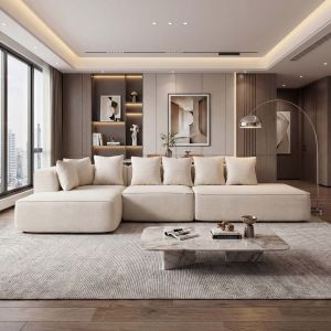 Ensemble de canap&eacute;s HWC-Q28, canap&eacute; en L, canap&eacute; de salon, tissu chenille (270 g/m&sup2;), partie couchable &agrave; gauche 60 x 310 x 150 cmcr&egrave;me - Neuf