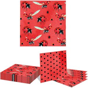 Kal-20 Pièces Serviettes En Papier Coccinelle Déjeuner Dîner Vaisselle Jetable Ensemble De Serviettes En Papier Noir Rouge Petites Coccinelles - Neuf