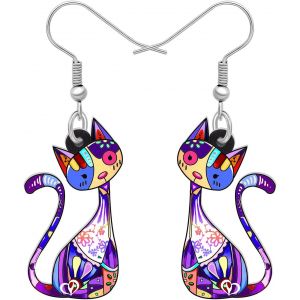 Kal-Boucles D'oreilles Chat En Acrylique Bijoux Chat À La Mode Cadeaux Pour Filles Femme Charmes - Neuf
