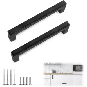 2 Pièces Poignee De Meuble Cuisine, Poignées D'Armoire En Acier Inoxydable, Poignée Porte Pour Placards Avec Vis Pour Tiroir Placard Porte Coulissante Armoires De Cuisine (Noir[POU8807607] - Neuf