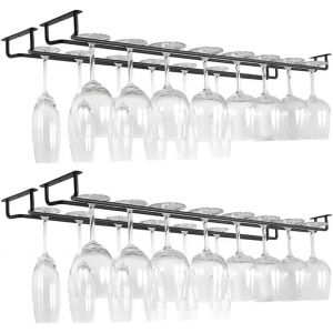 Subzonal-Support Verre A Pied Suspendu,Porte Verre A Pied Suspendu,Porte Verres Suspendu,4 Pièces 40cm Porte-Verres À Vin Peut Contenir 32 À 40 Verres À Vin Avec Vis Pour Cuisine Café Bar Restaurant - Neuf