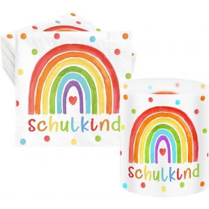 Tianyi-Lot De 30 Serviettes De Rentrée Des Classes + 12 Photophores - Décoration De Table Arc-En-Ciel - Enfin Écolier 2025 - Décoration De Rentrée Scolaire Pour Fille Et Garçon - Arc-En-Ciel - 33 X 3 - Neuf