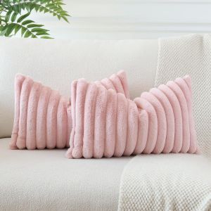 Slep-Lot De 2 - Taies D'oreiller Velours Peluche, Taies D'oreiller Artificielle Douce Fourrure Housse De Coussin D&eacute;coration Pour Chambre Lit Voiture De La Maison Canap&eacute; (30x50cm, Rose Cuir) - Neuf