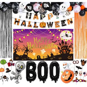 CAUC-&reg; 82 St&uuml;ck Ensemble de D&eacute;coration de F&ecirc;te d'Halloween Ballons Banni&egrave;re, Squelette, Citrouille, Fant&ocirc;me Ballon en Aluminium Ballon en Latex pour Halloween Bar Accessoires pour la Maison - Neuf
