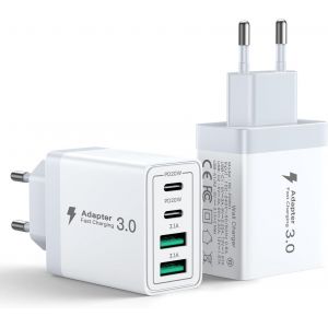 LORANKA-2Pack Chargeur USB C 40W Rapide Multiple Prise USB C pour iPhone 16 15 14 13 12 11 Pro Max XS XR SE 8 7 6S Plus Mini, iPad, Samsung Galaxy - 4-Port Adaptateur Secteur Type C - Neuf