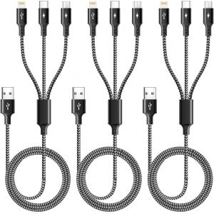 C&acirc;ble Chargeur Multi Embout, C&acirc;ble de Chargement USB Multiple 3 en 1, [3Pack 1.2M] Chargeur Rapide Tress&eacute; avec Type C/Micro USB/Lightning pour iPhone,Samsung,Huawei,Nexus,Nokia,LG,Sony - Neuf