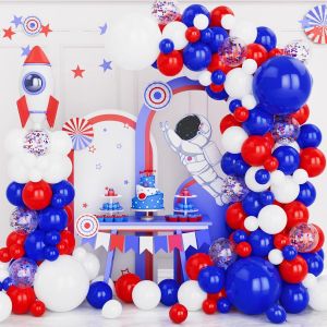 KALANKA-Kit Arche Ballons Bleu Rouge et Blanc, 131 pcs Guirlande Ballons de Baudruche Blanc Rouge Bleu Confettis pour Garçon Filles Enfant Fêtes d'Anniversaire Mariage Baby Shower Baseball Nautique D - Neuf