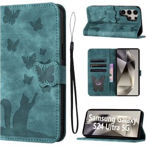 Sansh-Housse Protection Pour Samsung Galaxy S24 Ultra 5g 6.8 Pouces Matériau En Cuir Pu Samsung S24 Ultra Coque Avec Fentes Pour Cartes Coque Samsung S24 Ultra Avec Longe Anti Perte Vert - Neuf