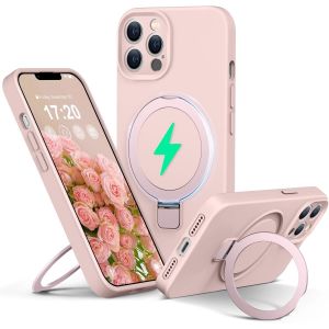 Maa-Liquid Silicone Coque Pour Iphone 12 Pro Max With Magnetic Ring Stand, Upgraded Camera Protection Mil-Grade Drop Shockproof Soft Anti-Scratch Microfiber Lining Silicone Coque(Rose) - Neuf