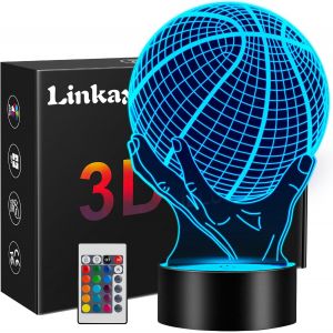 Kuwl-Cadeau Basketball Garcon Enfants Fille, Veilleuse Enfant 3d Lampe Optique Illusion Decoration Chambre 16 Couleurs Changeantes Cadeau D'anniversaire Noël Pour Ado Garçon 15 Ans Fan De Basketball - Neuf