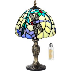 Lampe Stained Glass Lamp Vintage Style Fleur Vitrail, Art Déco Convient Pour Chambre À Coucher, Lampe De Chevet, Bureau, Étude Ampoule E27 Non Fournie (Motif Rose) - Neuf