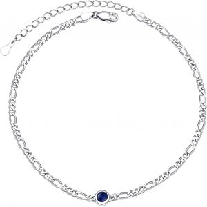 Cha&icirc;ne De Pied Figaro Femme Argent Ajustable 22+5cm/3mm De Large,Orn&eacute; De Pierre De Naissance Ronde En Zircon Cubique - Neuf