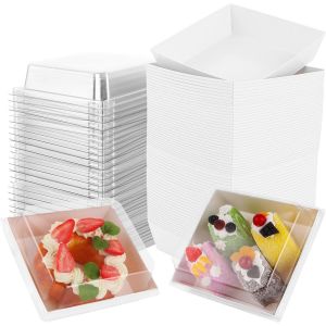 Lot De 75 Bo&icirc;tes &Agrave; G&acirc;teau En Carton - 13,5 X 12,5 X 6,5 Cm - Bo&icirc;te De Transport Pour Cupcake - Avec Couvercle - Bento Cake Box Pour G&acirc;teaux,Sandwichs,Macarons,Cookies - Blanc - Neuf
