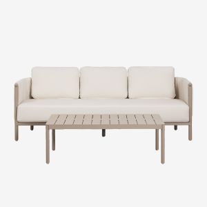 Ensemble De Jardin Avec Canap&eacute; 3 Places En Boucl&eacute; Et Table Basse En Aluminium Boleni Moka Brown - Neuf