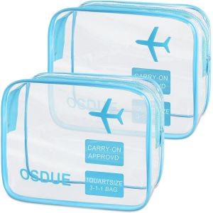 KALANKA-Trousse de Toilette Transparente, 2 Pièces Kit Voyage Avion, PVC Étanche Trousse de Toilette Voyage pour Homme et Femme, Sac de Rangment pour Voyage Avion Transparente Maquillage, Bleu - Neuf