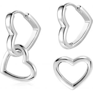 Kal-Boucles D'oreille Femme Argent 925, Créole Double, Boucles D'oreille Pendantes Carré/Ovales/C?ur, Plaqué Or 14k, Hypoallergénique - Neuf