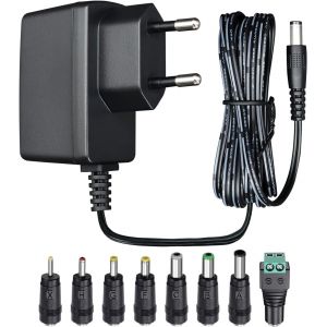 JGD-Adaptateur d'alimentation 12 V 0,5 A 1,8 m, Adaptateur de Commutation CA CC (entr&eacute;e 100-240 V, Sortie 12 V 0,5 A), Prise de transformateur &agrave; Montage Mural avec 8 Prises interchangeables, homologu - Neuf