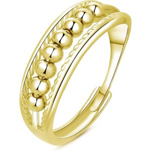 Bague R&eacute;glable Femme Argent Sterling 925 De Couleur Argent/Or Rose/Or, Bague Ouverte Avec Boule Mobile/Zircon Cubique + Perle Mobile Pour D&eacute;compresser, Anneau Hypoallerg&eacute;nique Un Xe[X1527] - Neuf