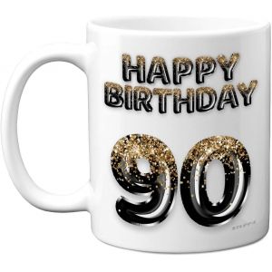 Eryi-Tasse À Café En Céramique Pour 90e Anniversaire Pour Homme U2013 Ballons Noirs Et Dorés À Paillettes U2013 Tasse D'anniversaire Pour Papa De 90 Ans, Grand-Père, Oncle, Cousin, Grand-Père, 325 - Neuf