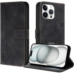 Kal-Coque Pour Iphone 16 Pro Max, Etui Portefeuille Iphone 16 Pro Max, Protection Etui À Rabat Housse En Cuir Pu Avec Antichoc Tpu [Fermoir Magnétique] Flip Housse Pour Iphone 16 Pro Max (Noir) - Neuf