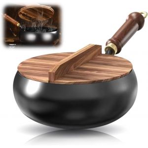 Jexnovashop-Po&ecirc;le En Fer Forg&eacute; Non Rev&ecirc;tu, 24 Cm De Diam&egrave;tre, Wok Fait &Agrave; La Main, Grand Pot &Agrave; Ventre Pour Diff&eacute;rents Styles Et Recettes Culinaires, Pour Cuisini&egrave;re &Agrave; Gaz Et &Agrave; Induction - Neuf