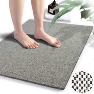 Tapis de douche 40 x 60 cm, gris, tapis de bain textur&eacute; antid&eacute;rapant, tapis de douche en PVC &eacute;ponge, s&eacute;chage rapide - Neuf