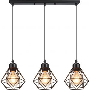 Subzonal-3 Lampes Lustre Suspension Industrielle Luminaire Suspension E27 Vintage M&eacute;tal Forme Diamant Lampes De Plafond Abat-Jour &Oslash;160mm Plafonnier Pour S&eacute;jour Chambre Cuicine - Neuf