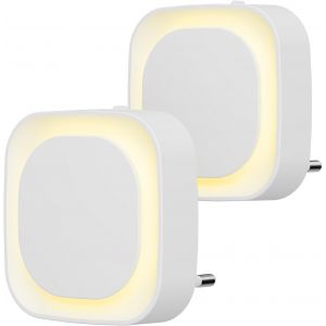 Eryi-2 Pcs Veilleuse Led Automatique, Lampe De Nuit À Capteur Crépusculaire, 3 Niveaux De Luminosité Dimmmable Veilleuse Enfant Avec Prise, Pour Couloir, Cuisine, Salle De Bains, Blanc Chaud - Neuf