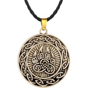 Kal-Collier Loup Pour Homme, Collier Pendentif Patte De Loup Viking Nordique Avec Cha&icirc;ne De 19,7 Po, Collier De Patte D'ours Celtique, Collier D`Amulette Totem De Runes Ancien, Bijoux Punk Loup - Neuf