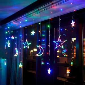 Kal-138 Leds Rideau D'étoiles Blanc Chaud, Éclairage De Noël Extensible Intérieur Fenêtre, Ip65 Rideau D'étoiles Extérieur, 8 Modes De Décoration De Noël Pour Balcon Chambre (Multicolore) - Neuf